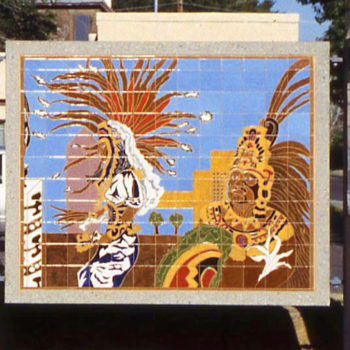 mural of feathered figures