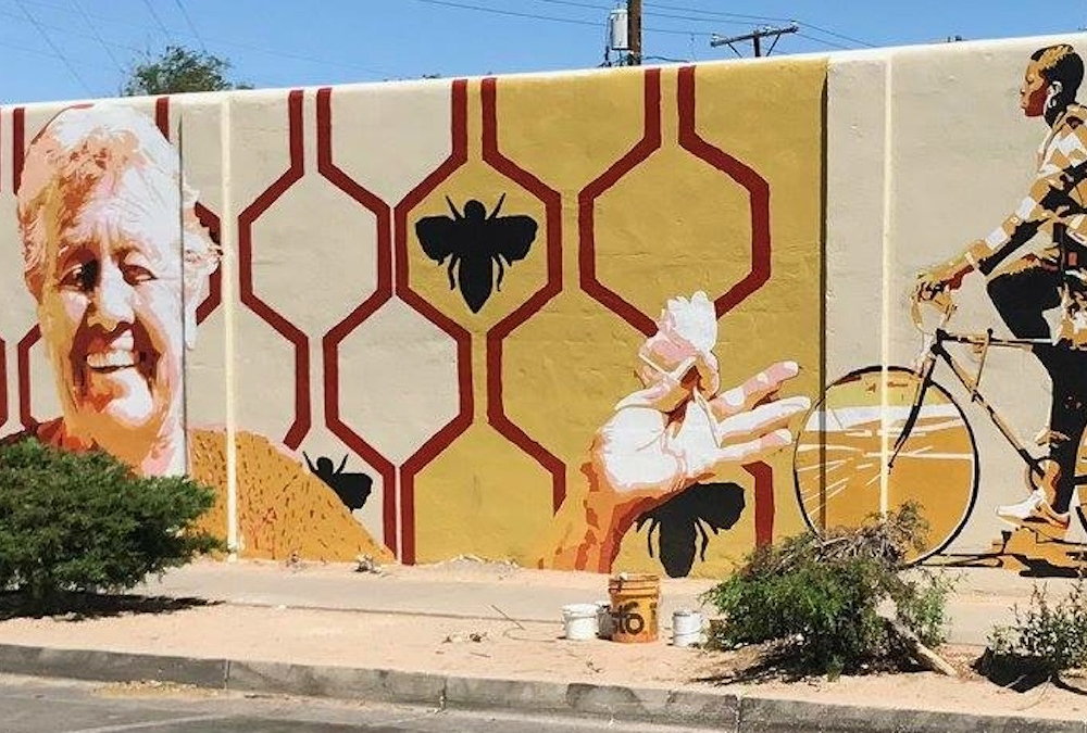 mural of honey bee geometry
