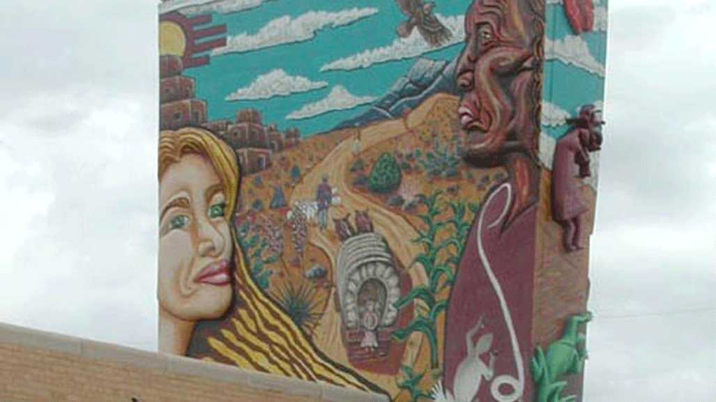 mural of La Paz painted on tower