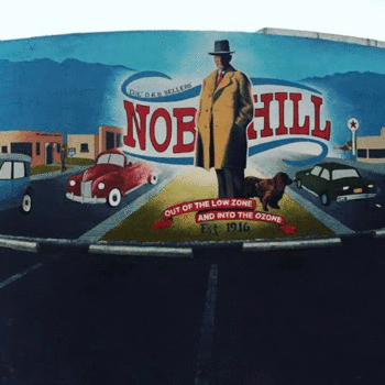 mural of mysterious man centered in nobb hill